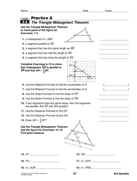midsegment of a triangle worksheet pdf answer key
